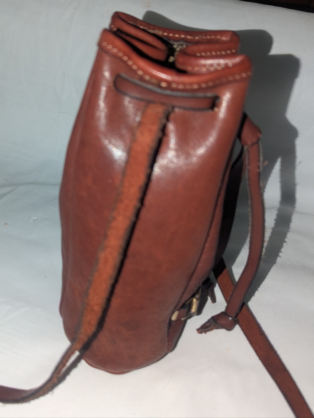 Vintage Tory Leather Co. Brown Leather Drawstring Crossbody Bucket Bag - Picture 6 of 9